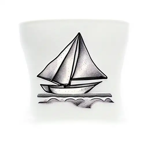 Realistic Sail Boat Sailing On The Coffee In A Mug With A Spooky Forest In The Background