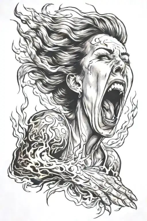 Woman Screaming With Fire Out Of Her Hands
