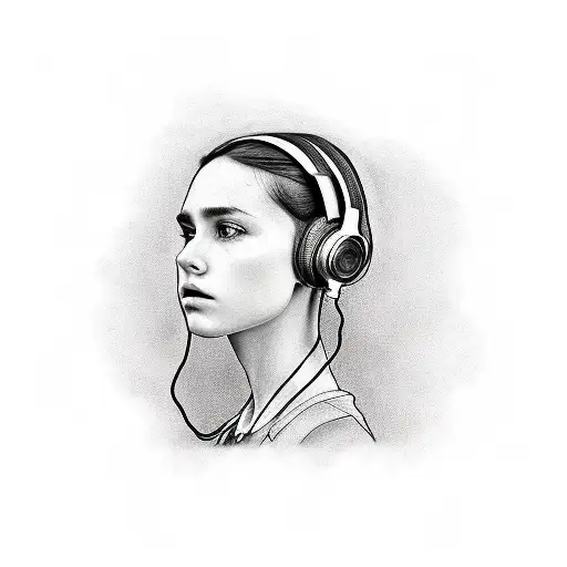 Realistic Portrait Of A Girl With Headphones Surrounded By A River Landscape