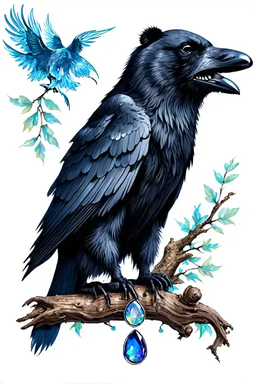 Raven And A Bear Guarded By A Opal And Sapphire Stone
