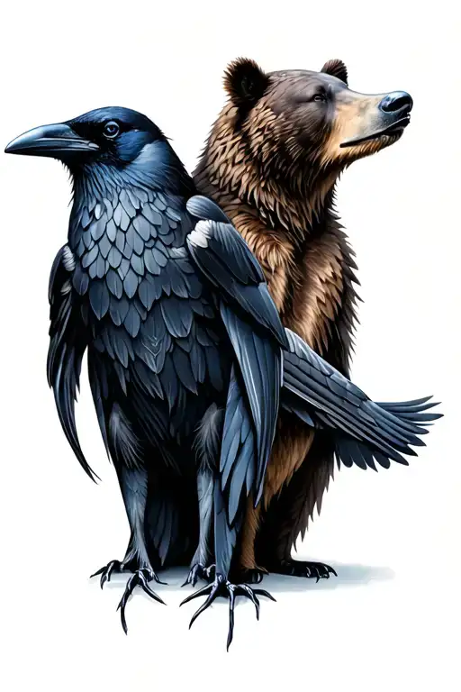 Raven And Bear Standing Side By Side