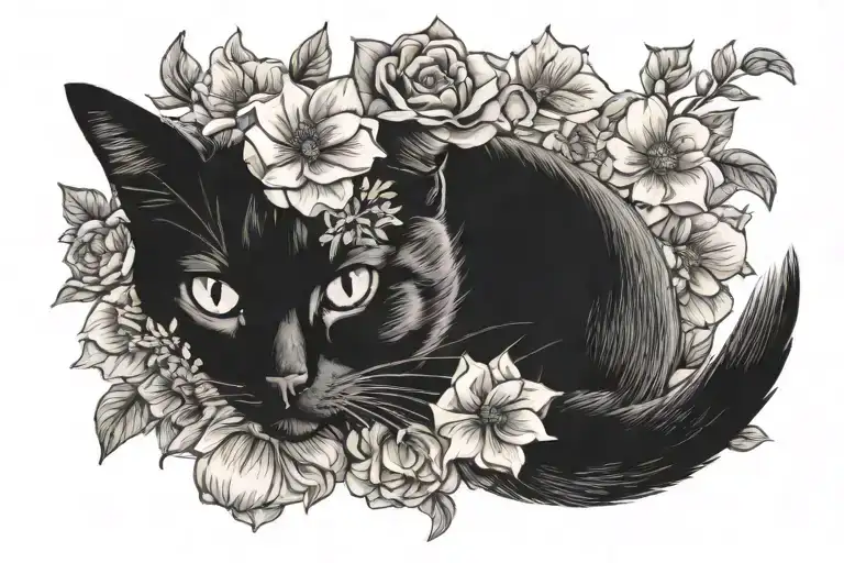 Flowers And Cat