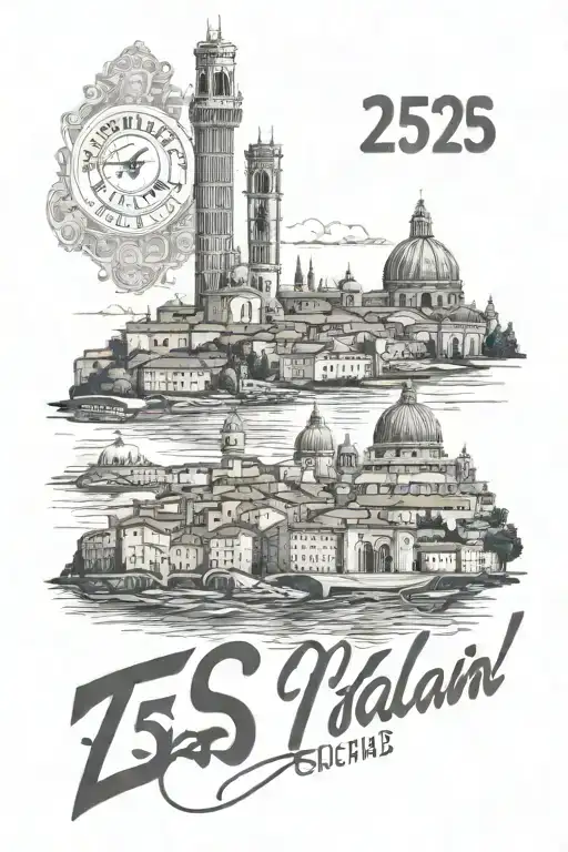 Italian Landmarks Skyline With The Words 25 Years