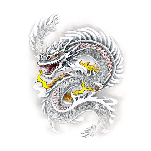 Traditional Japanese Dragon Entwined With A Skeletal Dragoon
