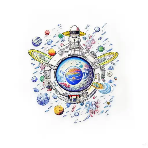 Astronaut Surrounded By Floral Planets