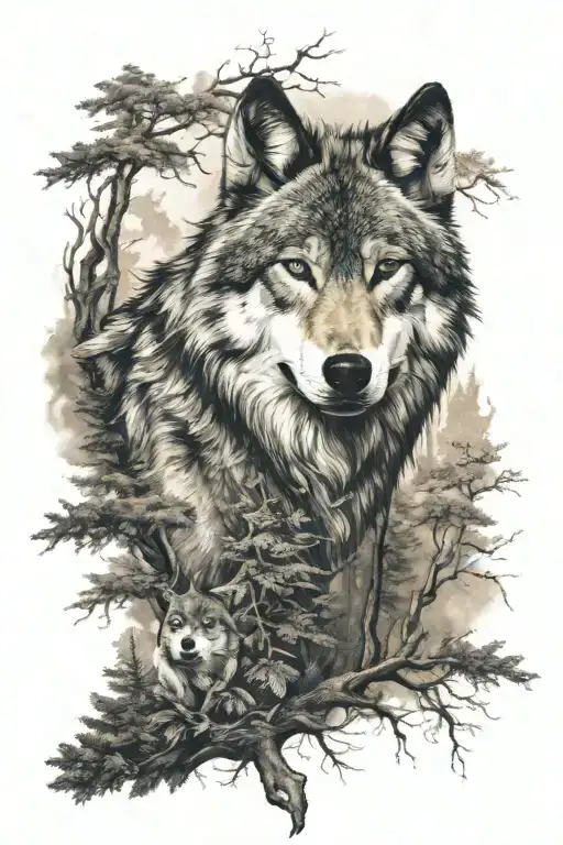Wolf Makes Serious Look In The Forest Scene