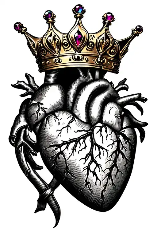 Human Heart Wearing Jewel Incrested Gold Crown