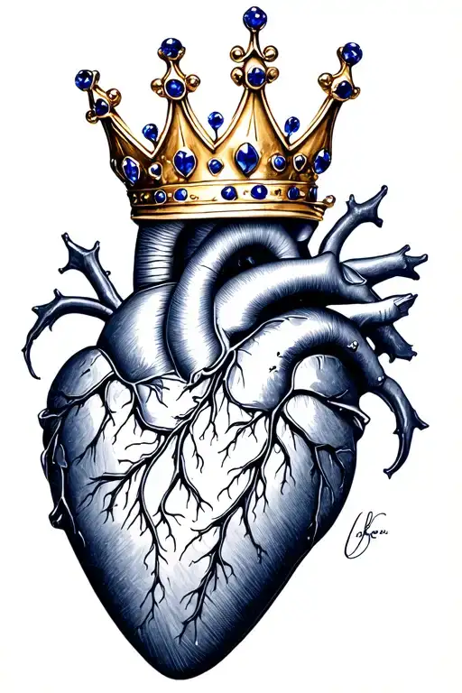 Human Heart Wearing Sapphire Gold Crown