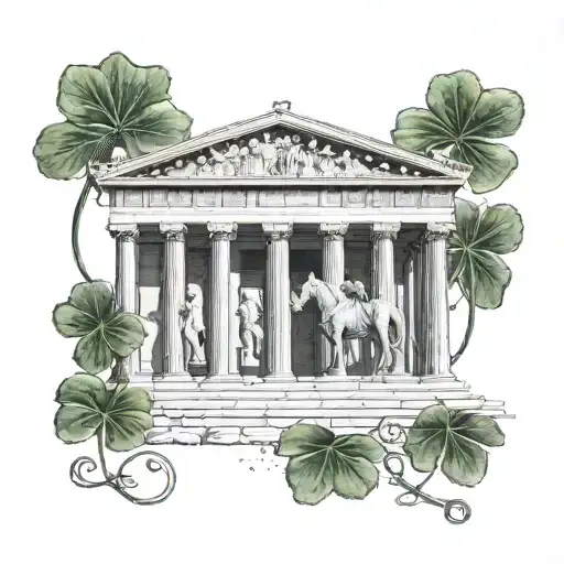 Parthenon With Father And Son And A Shamrock
