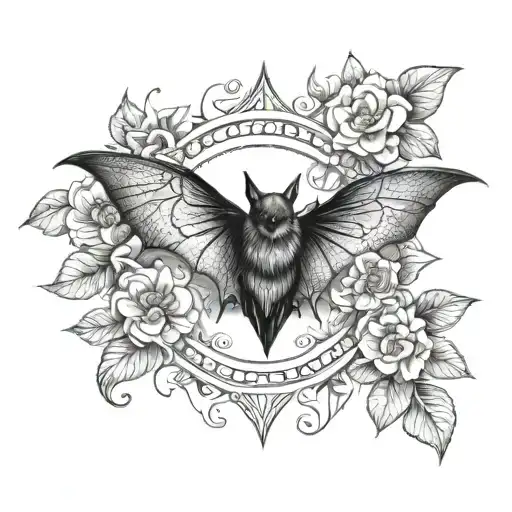 Bat Mandala With Flowers
