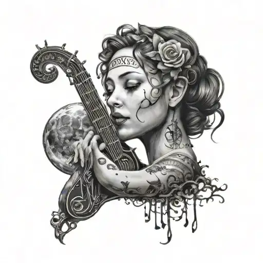 A Woman Hugging The Worls And A Fases Of The Moon A Number 719 And A Musical Note