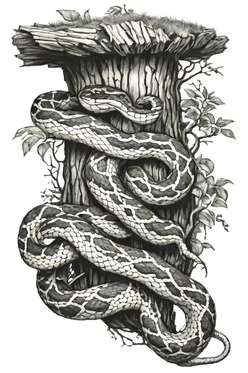 Snake Wrapped Around Tree Trunk