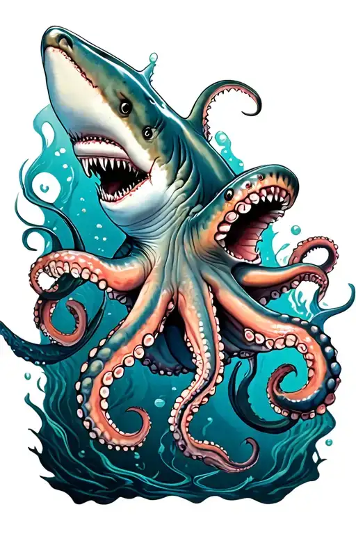 Octopus And With A Shark Shark And Sea