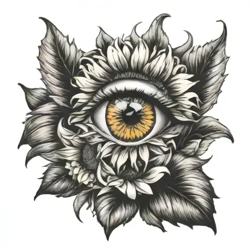 Eye Crying Into Harley Davidson Logo With Zinnia And Sunflower