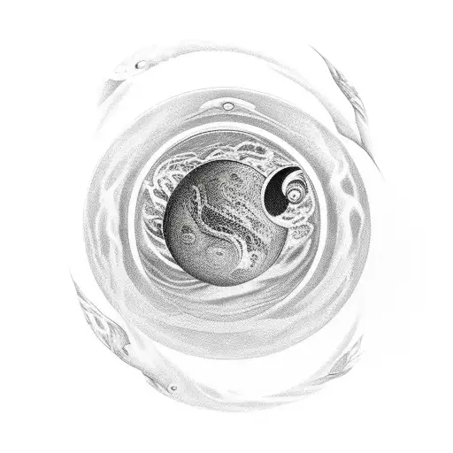 Saturn With Ring Made Of Water And Fishes In It