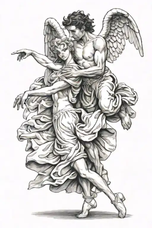Angel And Devil Dancing Together Realistic Depiction