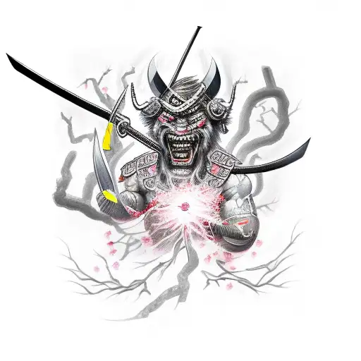 Lightning Bolt Cherry Blossom Samurai Oni Demon