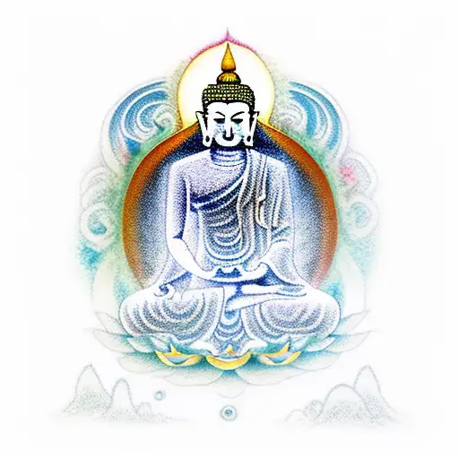 A Serene Meditating Buddha Surrounded By Swirling Waves