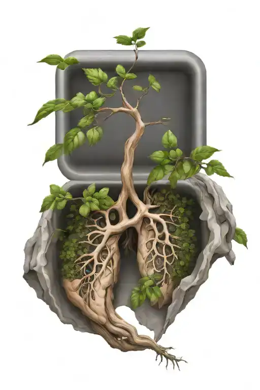 Bonsai Bush Growing Out Of A Pair Of Lungs