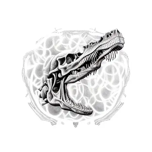 A Dinosaur Skeleton With Cybernetic Enhancements And Neon Lights