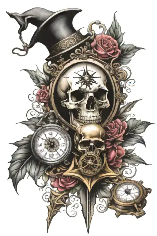 Skull And Compass And Pocket Watch