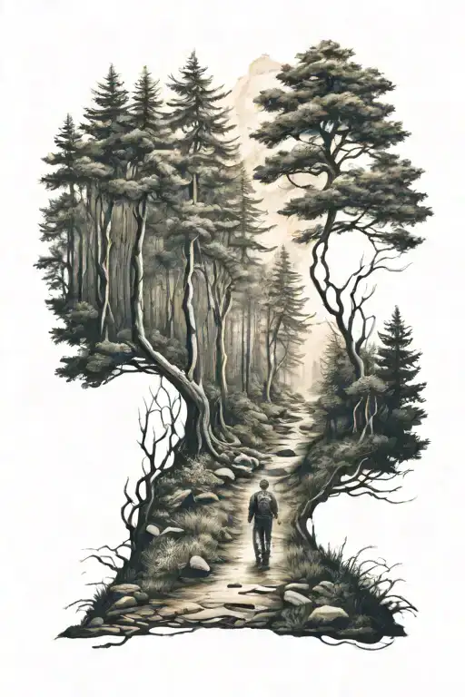 A Men Walking On Forest Path