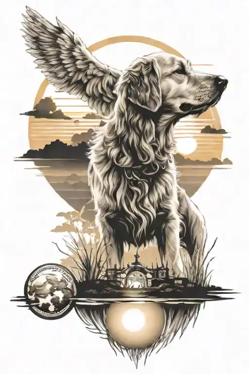 A Golden Retriever And A Sun Rising