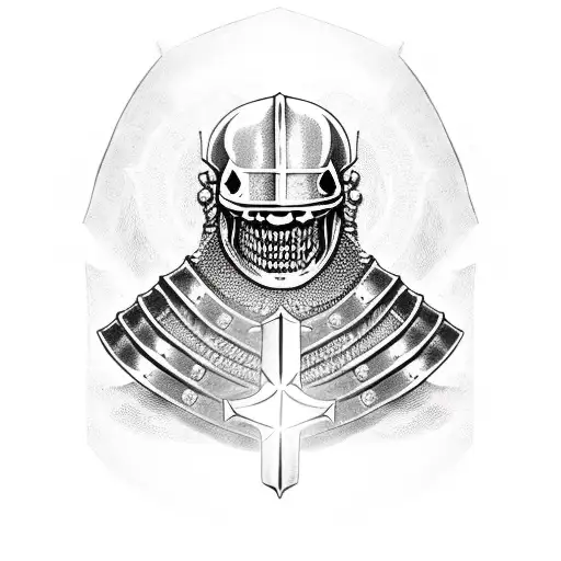 A Skeleton In The Armour Of A Templar Knight With A Sword In His Hand