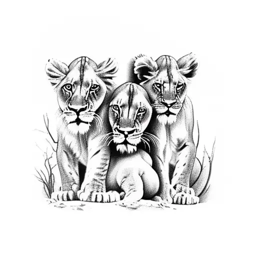 Lion With Cubs In Saharan Africa