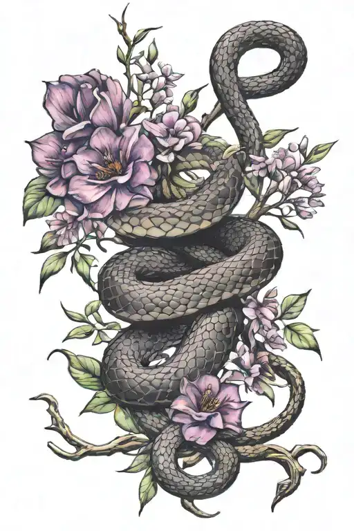 Snake And Purple Flowers And Branches