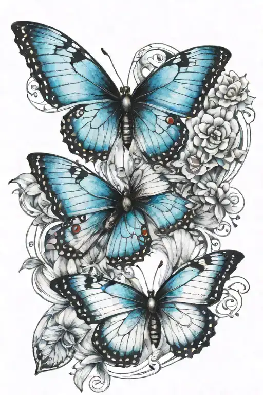 Two Butterfly With The Ocean On One Butterfly And Blue Orquids On The Other Butterfly