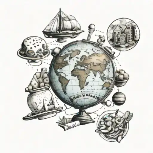 A Tattoo Of A Globe Surrounded By Various Food Items And Conversation Bubbles