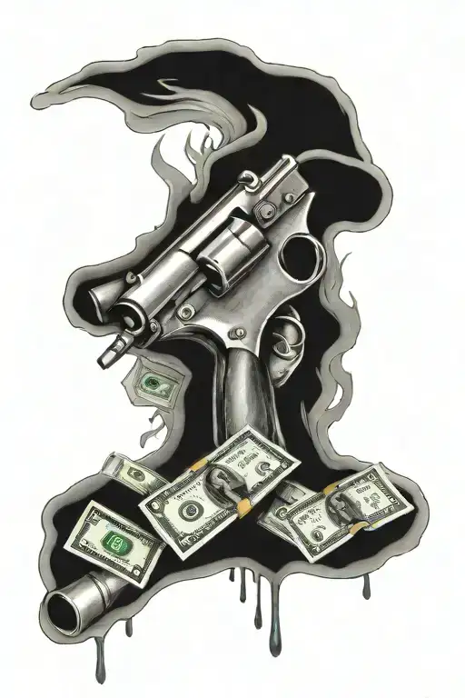 Gun With Bullets And Money And Weed