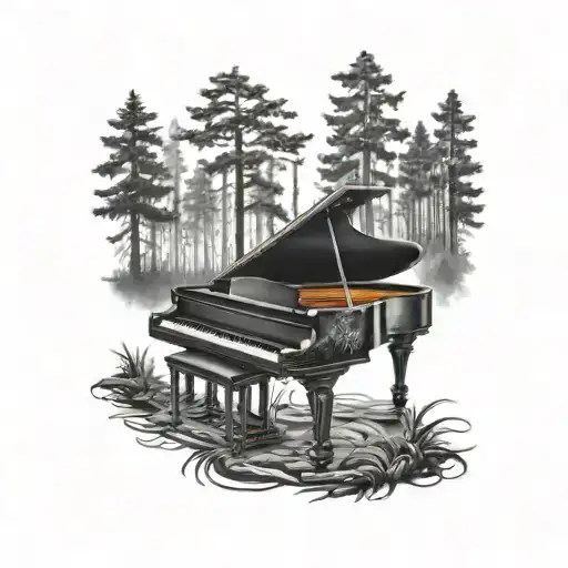 Dark Forest With A Warrior Walking Over Piano Keys