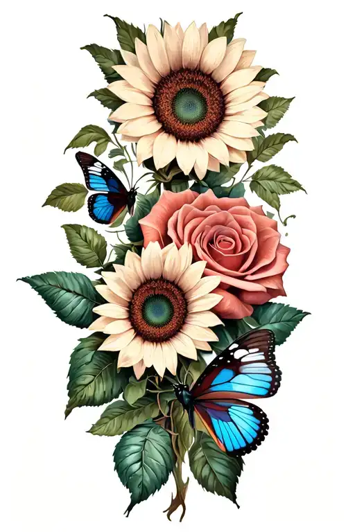 Sunflowers And Roses Butterfly