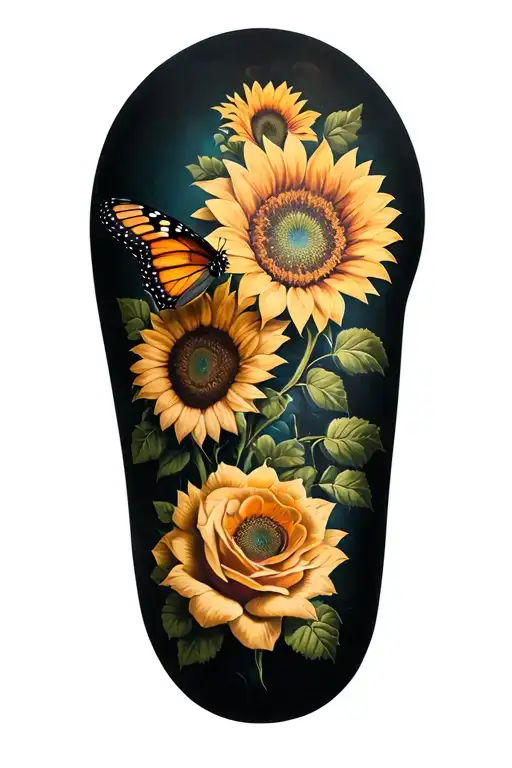 Sunflowers And Roses Butterfly