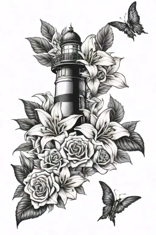 Lighthouse With Lillies Roses Sunflower Fore Arm