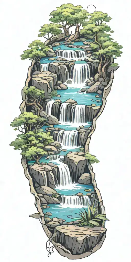 A Serene Waterfall Scene With A Hidden Musical Element Incorporated In The Design