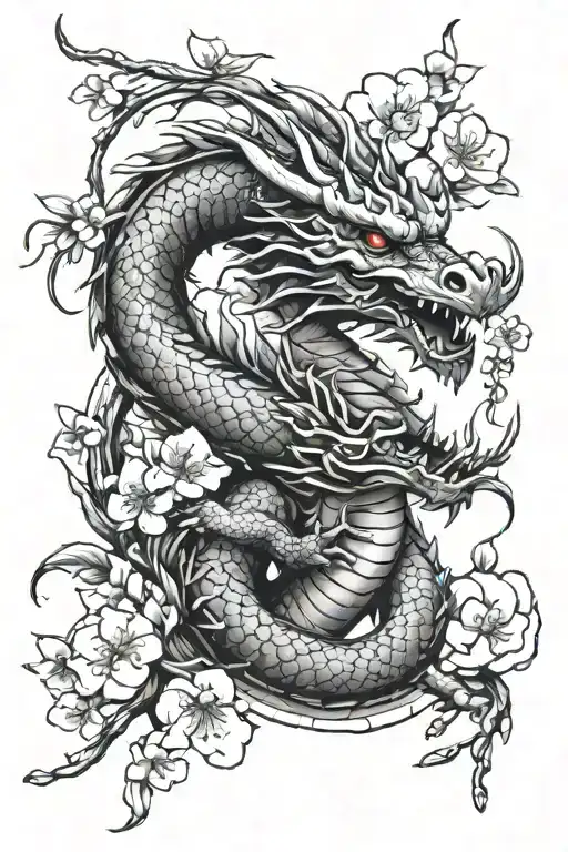 Vibrant Dragon With Cherry Blossoms
