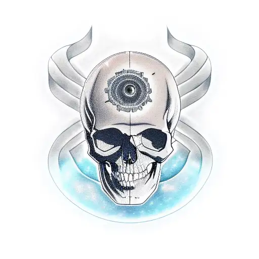 A Hacking-themed Tattoo Featuring A Skull With Binary Code Flowing Out Of Its Eyes