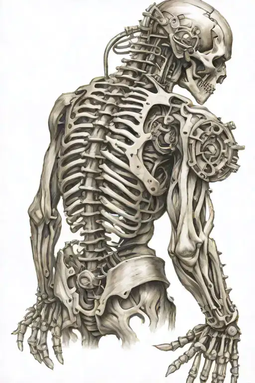 Wood Bio Mechanical Steampunk Spine Skeleton Full Back