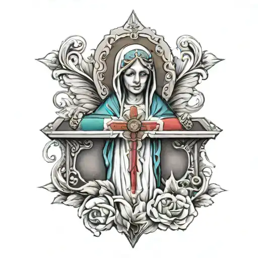 Box Cross With Virgin Mary Wearing Mexico Flag