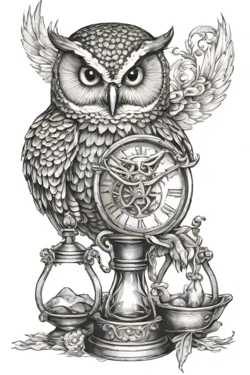 Owl Holding An Hourglass Filled With Swirling
