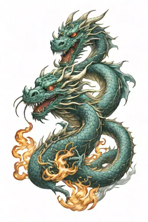 Dragons In Chinese Style Fire And Water Dragon Long