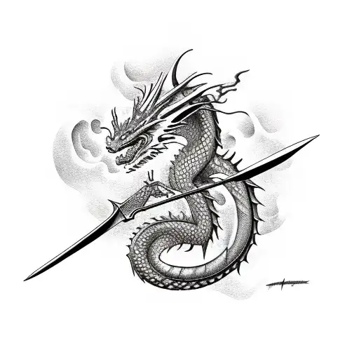 Dragon Curled Around A Sword