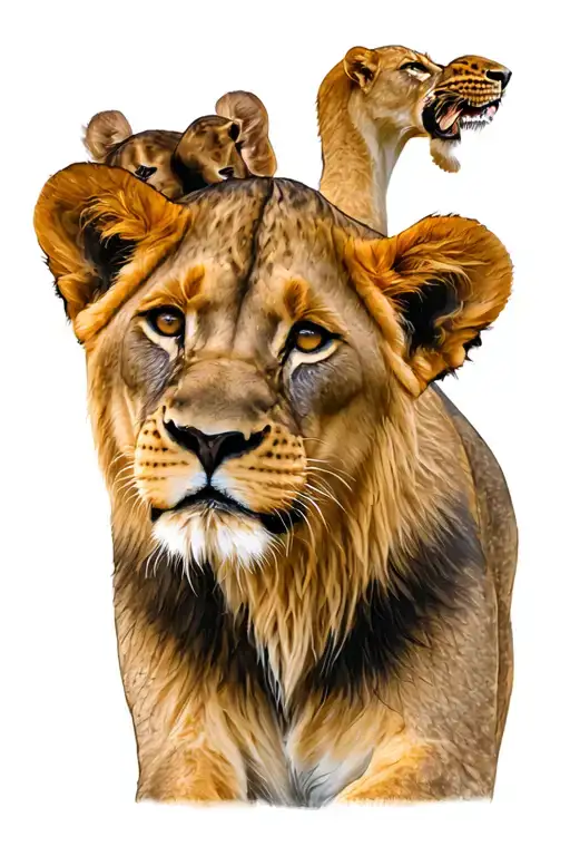 Lioness 2 Lion Cubs