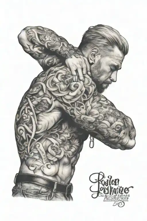 Visualize A Sleeve Tattoo Design That Represents A Man Confronting And Overcoming Body Dysmorhia