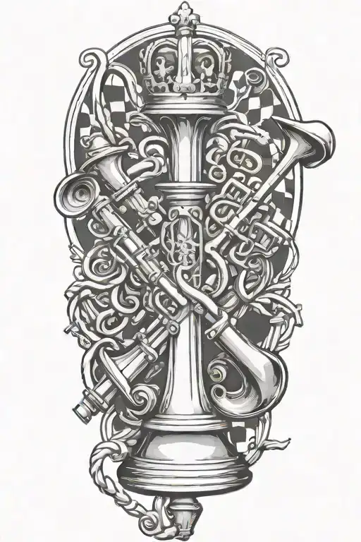 A Trumpet Intertwined With King Chess Piece