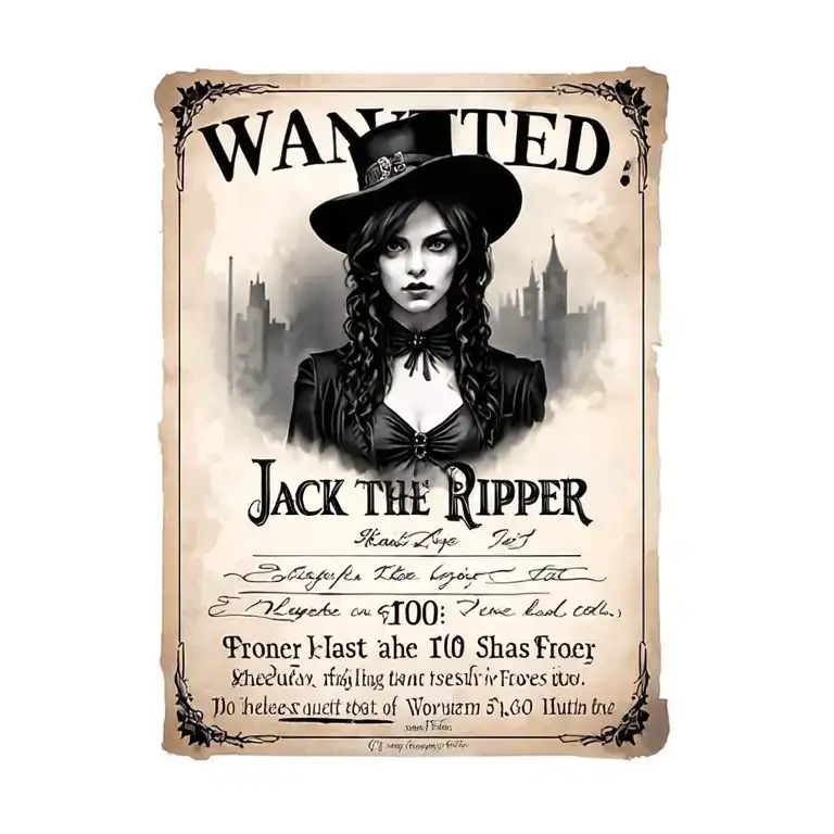 Woman Jack The Ripper Wanted Poster In The Background Of Streets