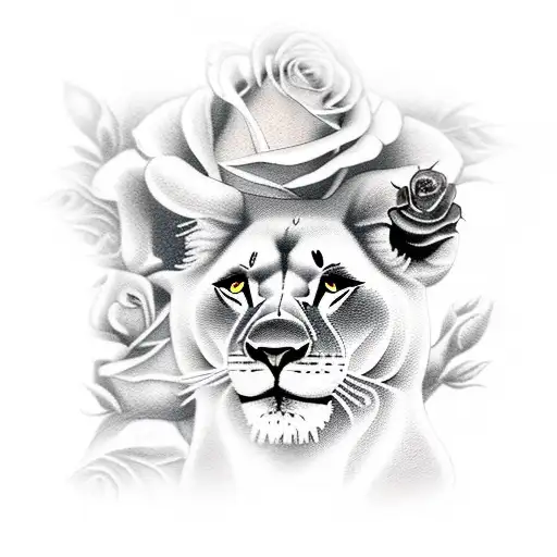 Lioness With Lion Cub With Roses
